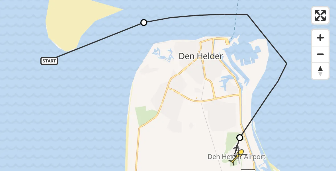 Routekaart van de vlucht: Kustwachthelikopter naar Vliegveld De Kooy, Doggersvaart