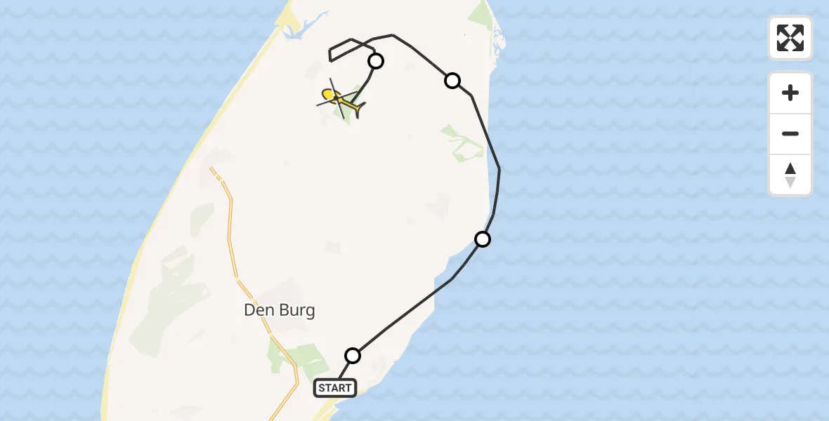 Routekaart van de vlucht: Politieheli naar Texel International Airport, Schilderweg