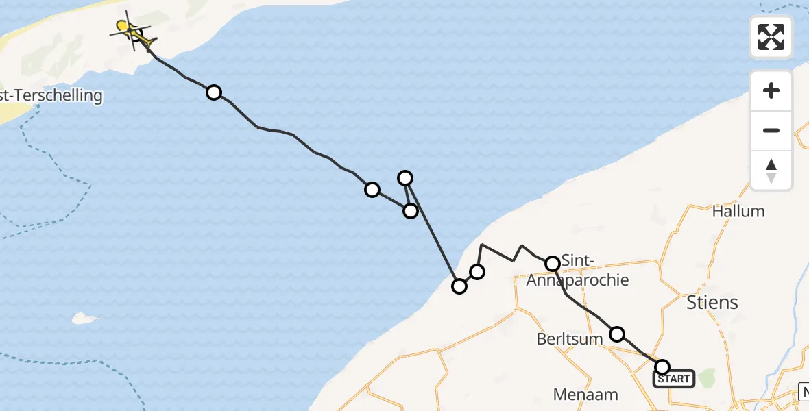 Routekaart van de vlucht: Ambulanceheli naar Landerum, Dyksterhuzen