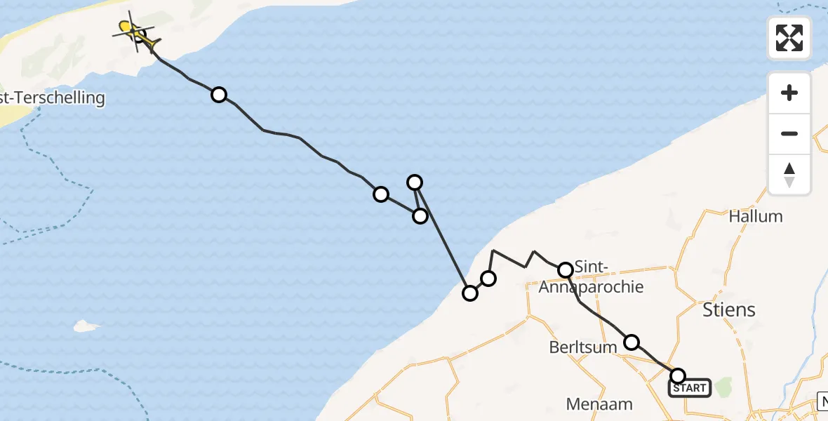 Routekaart van de vlucht: Ambulancehelikopter naar Landerum, Dyksterhuzen