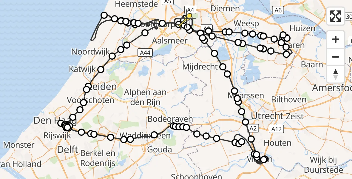 Routekaart van de vlucht: Politieheli naar Schiphol, Mr. Jac. Takkade