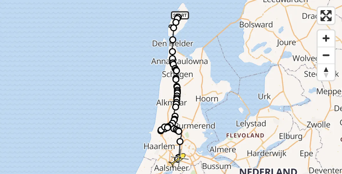 Routekaart van de vlucht: Politieheli naar Schiphol, Postweg