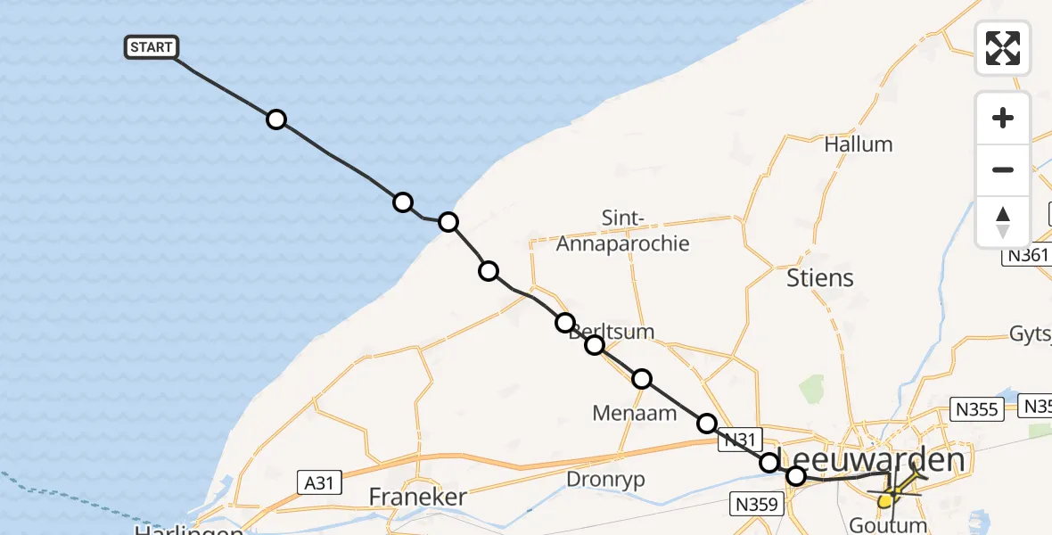 Routekaart van de vlucht: Ambulancehelikopter naar Leeuwarden, Henri Dunantweg