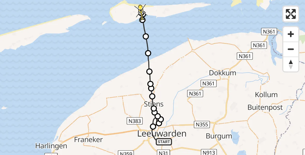 Routekaart van de vlucht: Ambulancehelikopter naar Ballum, Boechkade