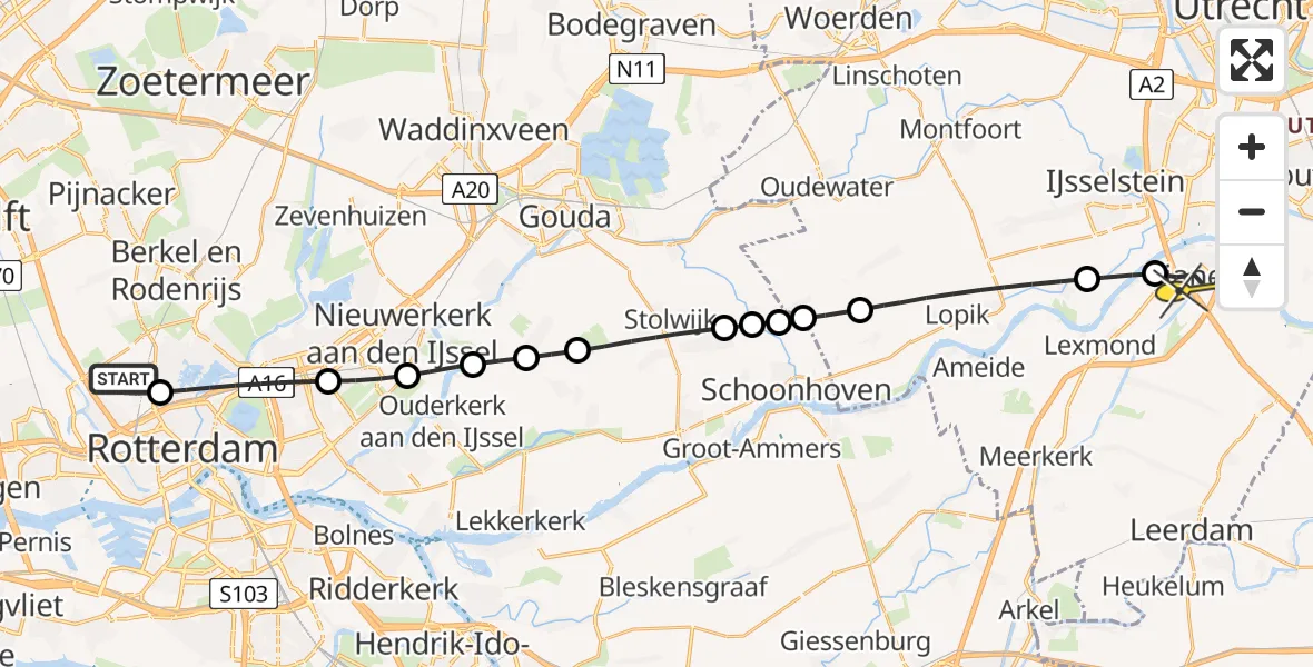 Routekaart van de vlucht: Lifeliner 2 naar Vianen, Brandenburgbaan