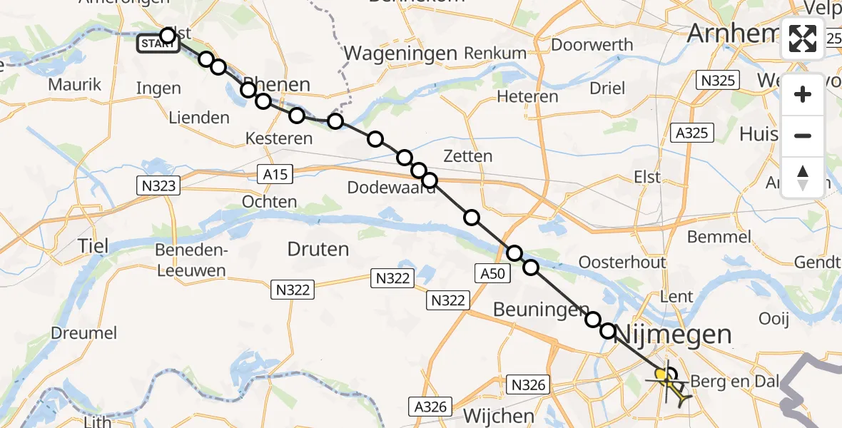 Routekaart van de vlucht: Lifeliner 3 naar Radboud Universitair Medisch Centrum, Ingenseveerweg