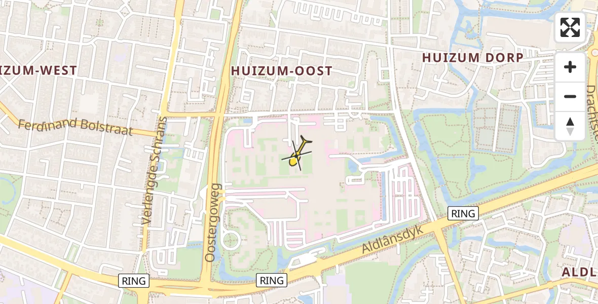 Vluchtroute Ambulancehelikopter van Leeuwarden naar Leeuwarden