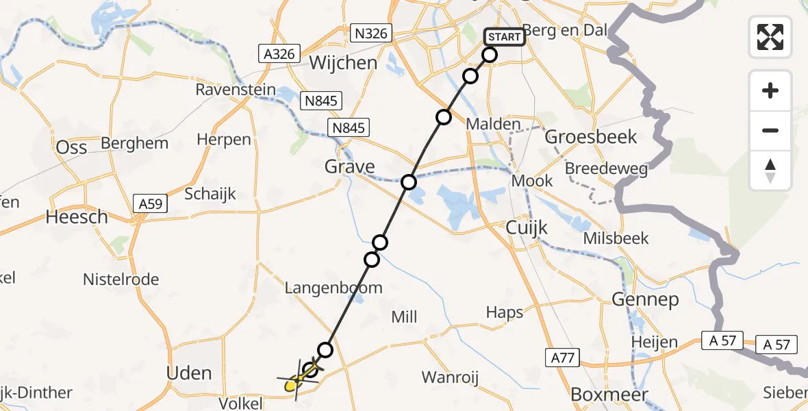 Routekaart van de vlucht: Lifeliner 3 naar Vliegbasis Volkel, Grootstalseweg