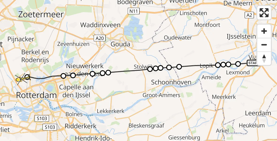 Routekaart van de vlucht: Lifeliner 2 naar Rotterdam The Hague Airport, Kolfbaanweg