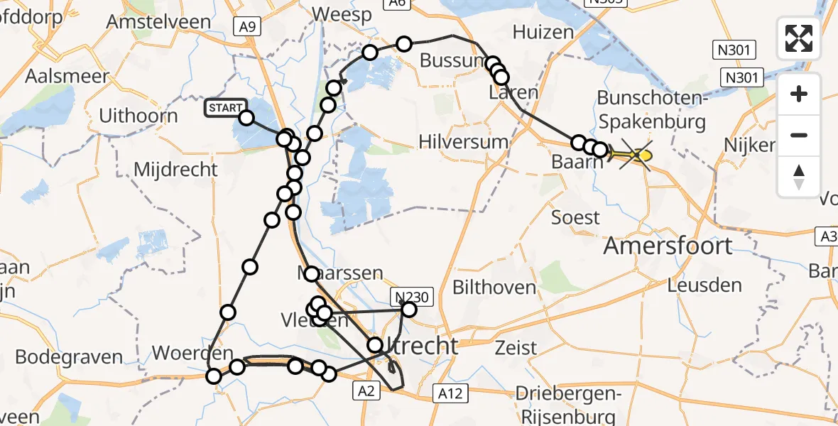 Routekaart van de vlucht: Politieheli naar Bunschoten-Spakenburg, Zandeiland vijf