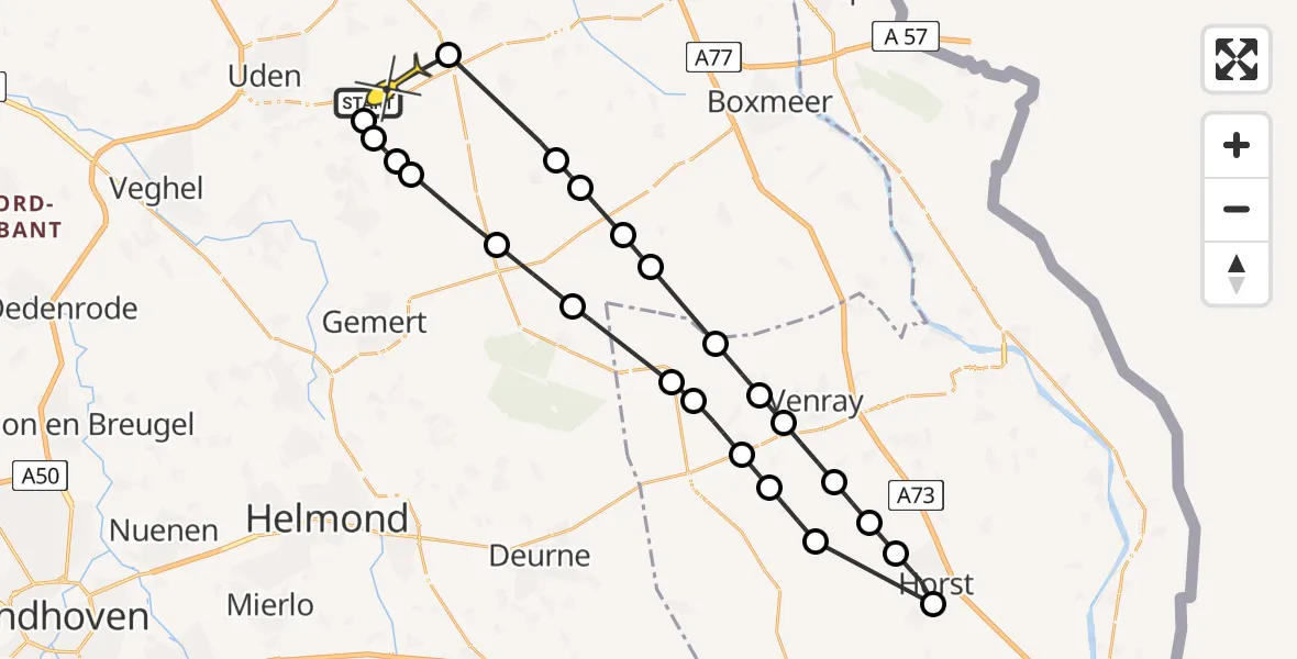 Routekaart van de vlucht: Lifeliner 3 naar Vliegbasis Volkel, Kwabbestraat