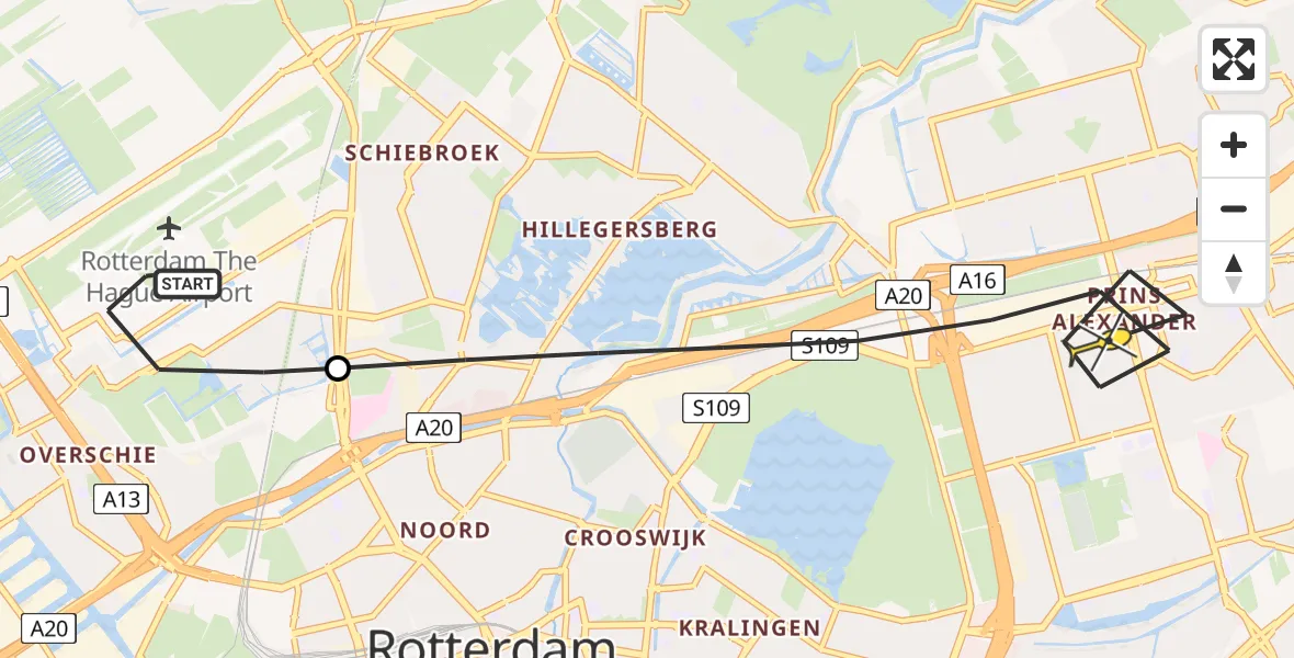 Routekaart van de vlucht: Lifeliner 2 naar Rotterdam, Van der Duijn van Maasdamweg