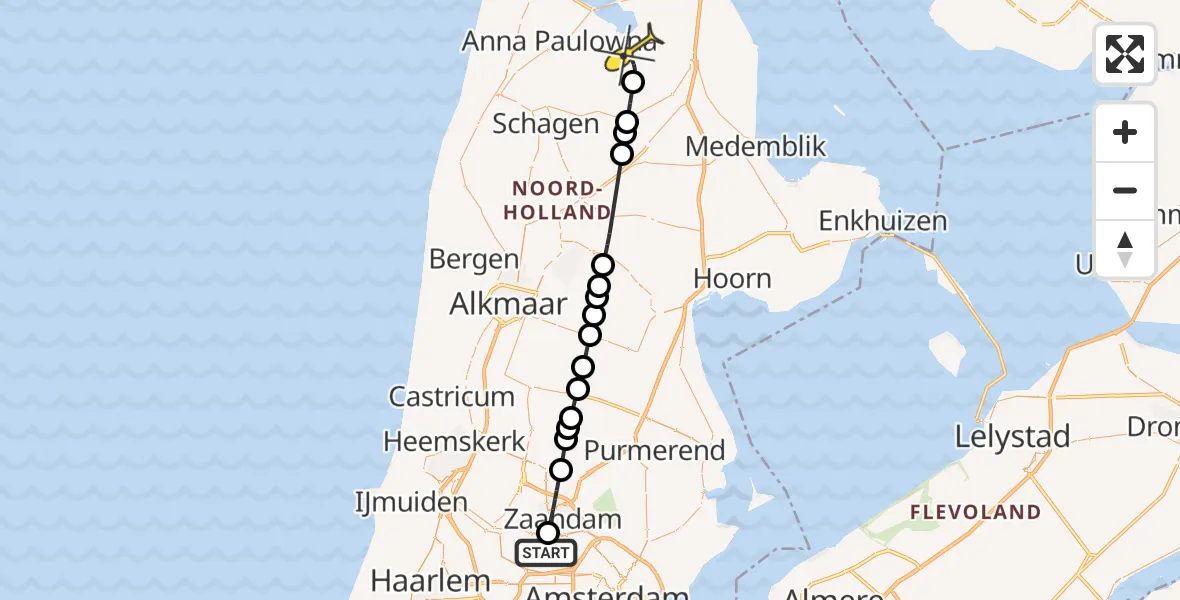 Routekaart van de vlucht: Lifeliner 1 naar Slootdorp, Stromboliweg