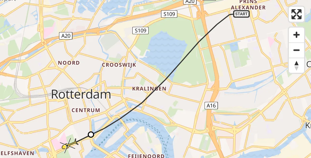 Routekaart van de vlucht: Lifeliner 2 naar Erasmus MC, Boszoom