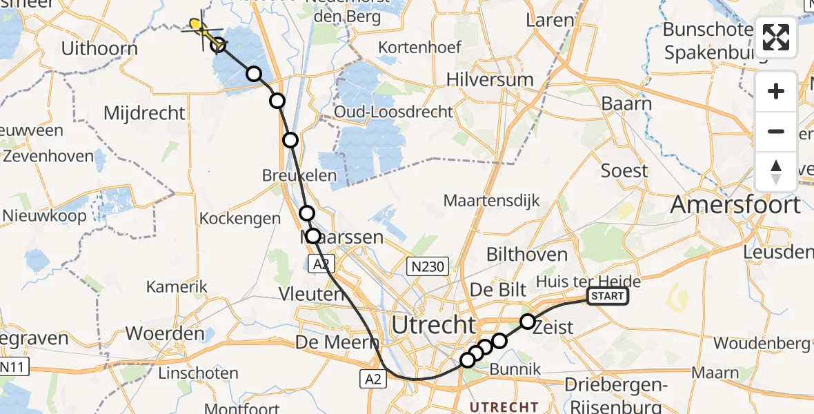 Routekaart van de vlucht: Politiehelikopter naar Abcoude, Handelsweg