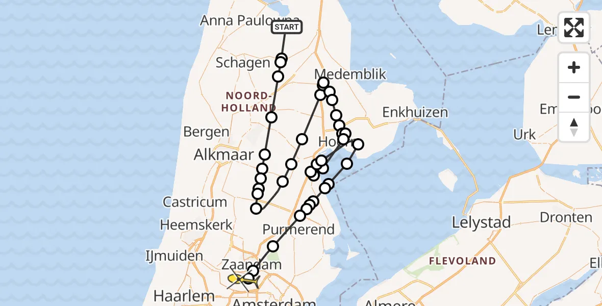 Routekaart van de vlucht: Lifeliner 1 naar Amsterdam Heliport, Albert Beensweg