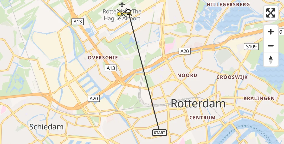 Routekaart van de vlucht: Lifeliner 2 naar Rotterdam The Hague Airport, Portelabaan