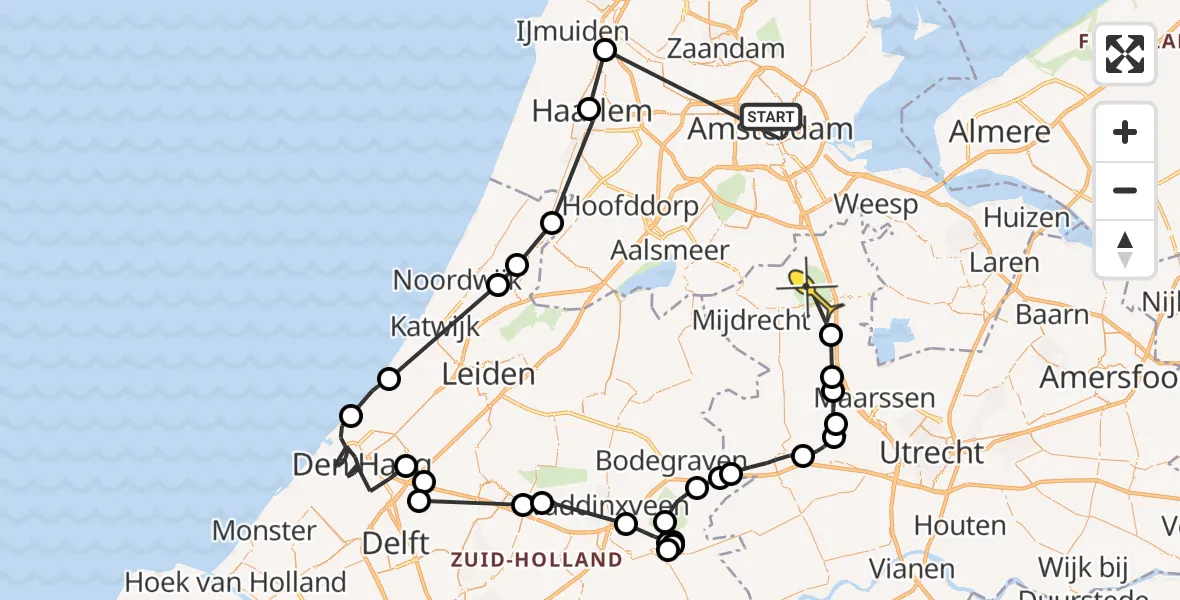 Routekaart van de vlucht: Politieheli naar Vinkeveen, IJ-tunnel