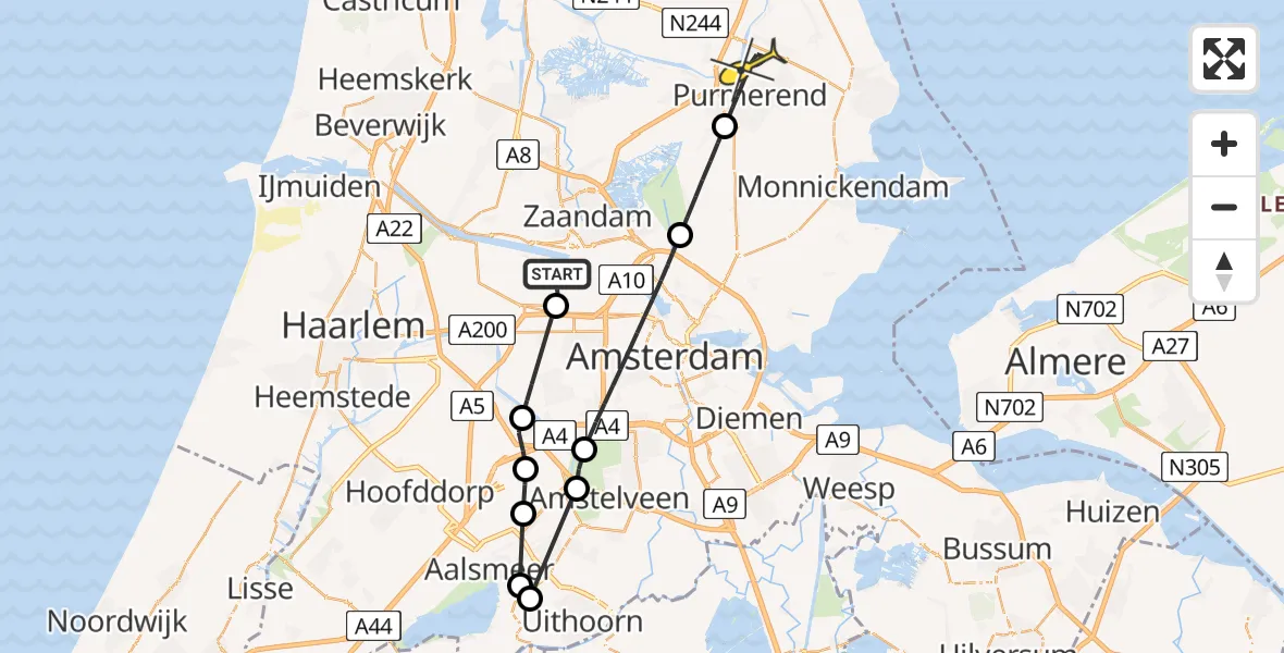 Routekaart van de vlucht: Lifeliner 1 naar Purmerend, Hornweg