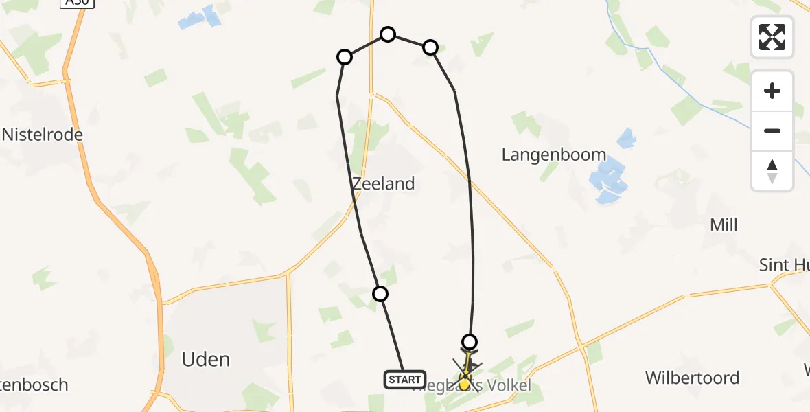 Routekaart van de vlucht: Lifeliner 3 naar Vliegbasis Volkel, Boekelsedijk