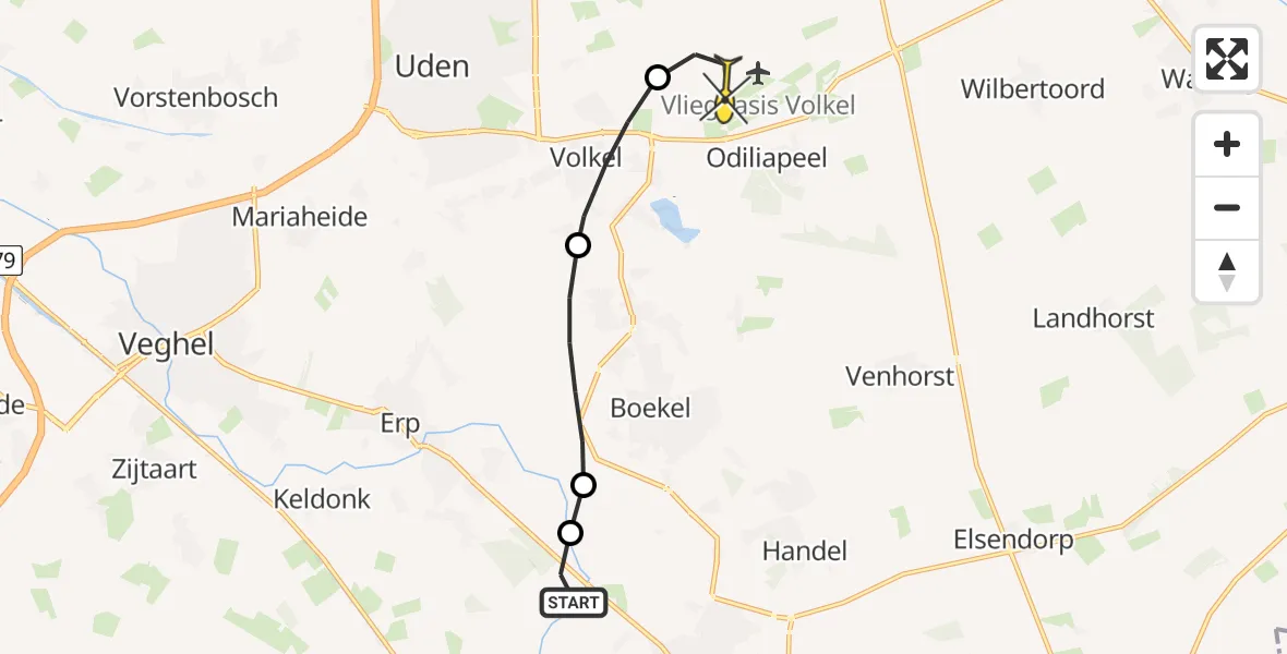 Routekaart van de vlucht: Lifeliner 2 naar Vliegbasis Volkel, Serisweg