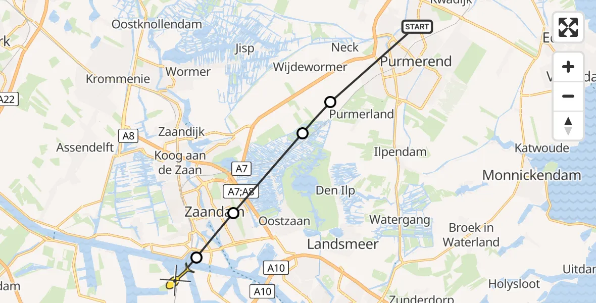 Routekaart van de vlucht: Lifeliner 1 naar Amsterdam Heliport, Oosterdwarsweg