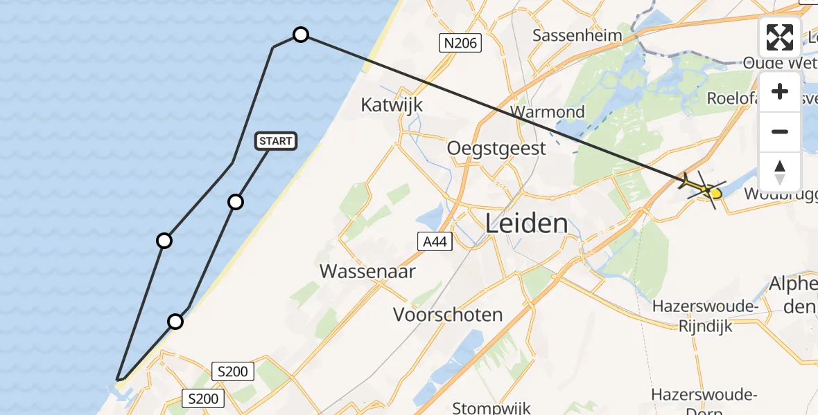 Routekaart van de vlucht: Politieheli naar Hoogmade, Lange Pan