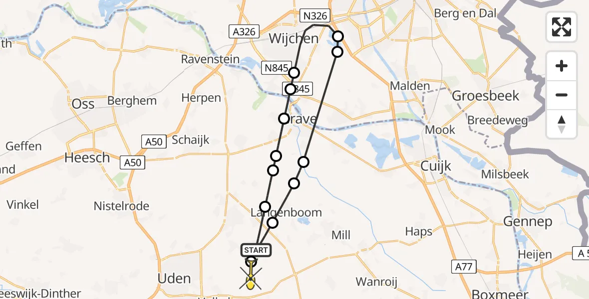 Routekaart van de vlucht: Lifeliner 3 naar Vliegbasis Volkel, Graspeel