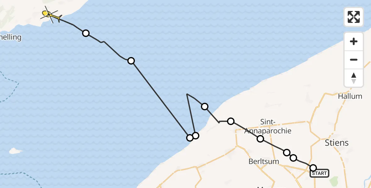 Routekaart van de vlucht: Ambulanceheli naar Formerum, Hogerhuisdyk