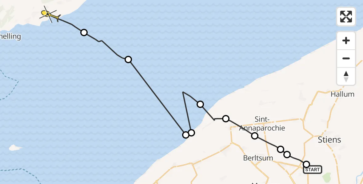 Routekaart van de vlucht: Ambulancehelikopter naar Formerum, Hogerhuisdyk