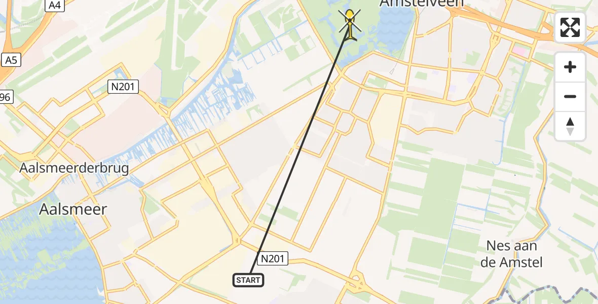 Routekaart van de vlucht: Politieheli naar Amstelveen, Tankval