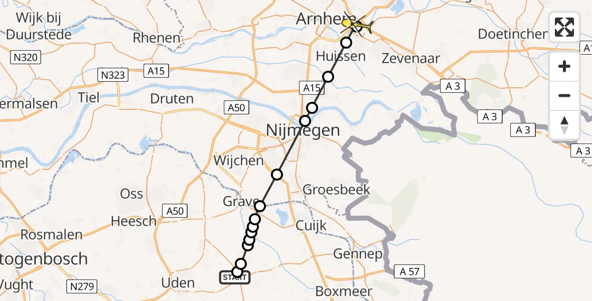 Routekaart van de vlucht: Lifeliner 3 naar Arnhem, Tongelaar