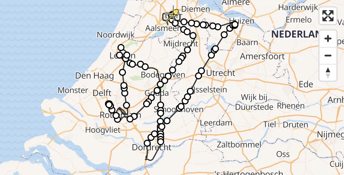 Routekaart van de vlucht: Politieheli naar Schiphol, Amsterdam-Bataviaweg