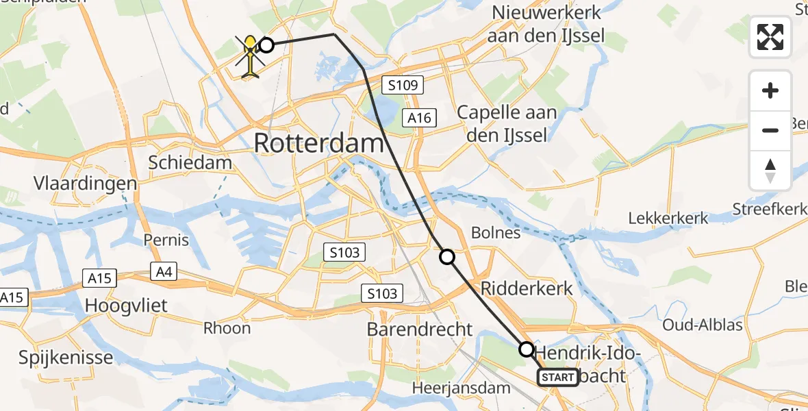 Routekaart van de vlucht: Lifeliner 2 naar Rotterdam The Hague Airport, Rijksstraatweg