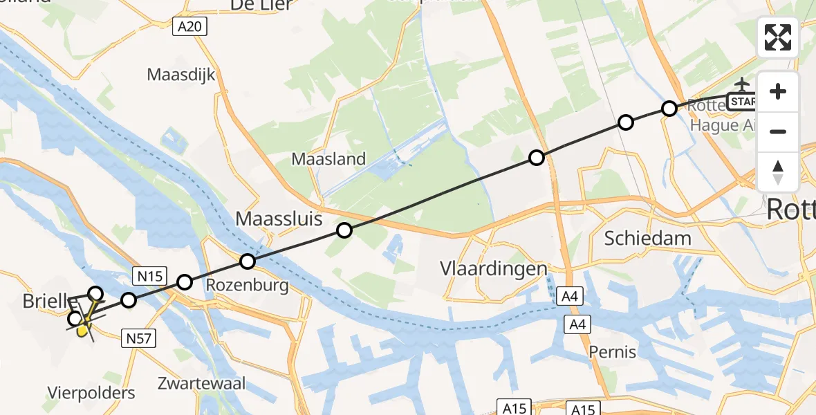 Routekaart van de vlucht: Lifeliner 2 naar Vierpolders, Vliegveldweg