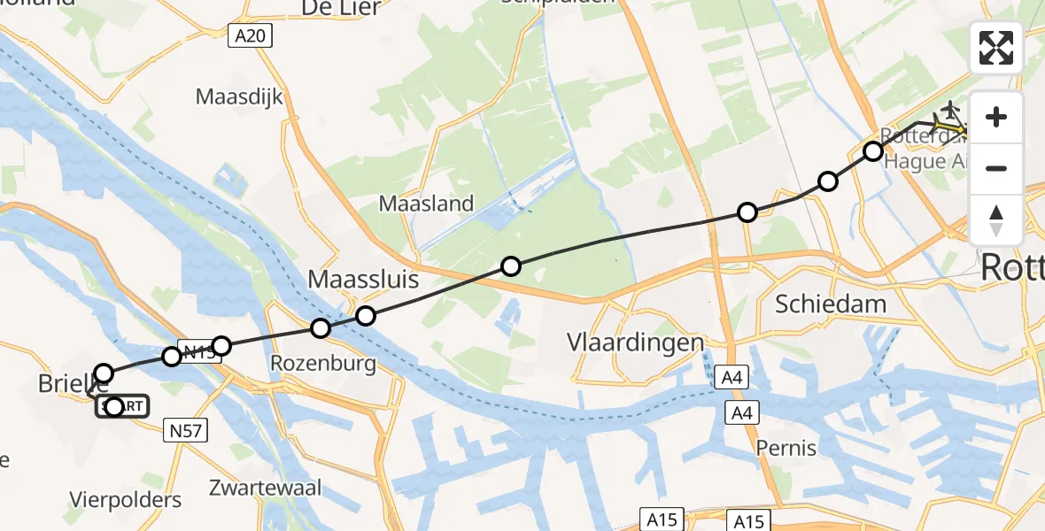 Routekaart van de vlucht: Lifeliner 2 naar Rotterdam The Hague Airport, Groene Kruisweg