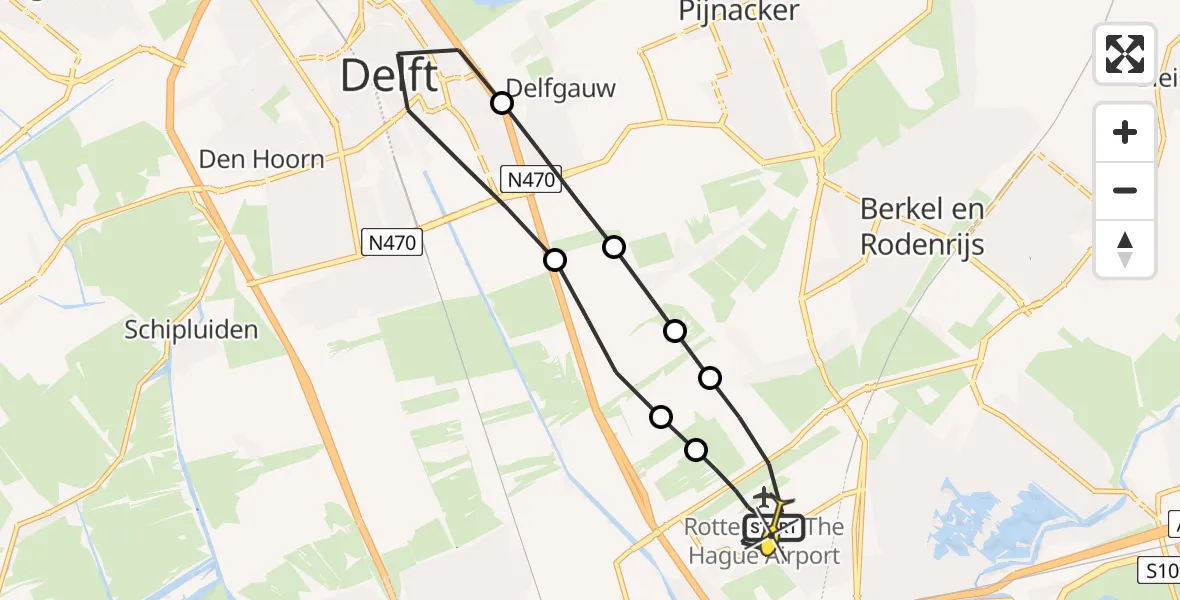 Routekaart van de vlucht: Lifeliner 2 naar Rotterdam The Hague Airport, Doenkadepad