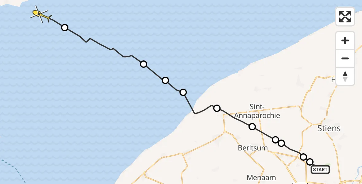 Routekaart van de vlucht: Ambulanceheli naar Formerum, Foarste Dyk