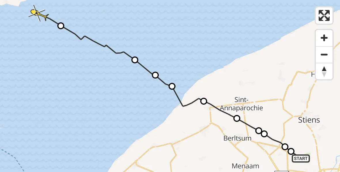 Routekaart van de vlucht: Ambulancehelikopter naar Formerum, Foarste Dyk