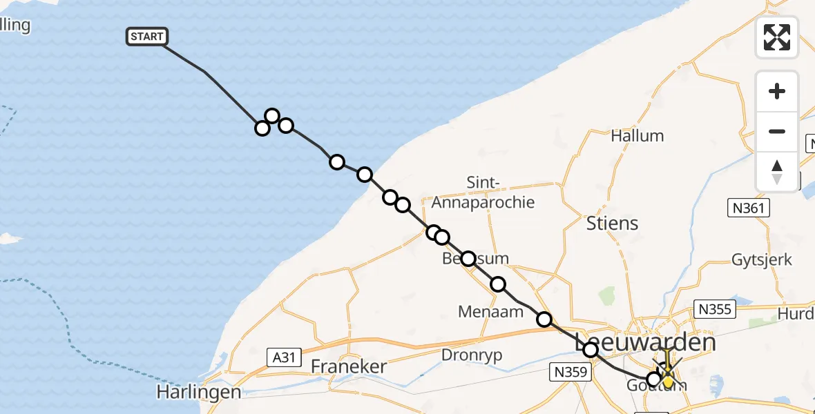 Routekaart van de vlucht: Ambulanceheli naar Leeuwarden, Kamgras