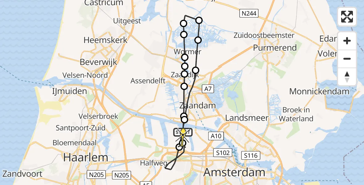 Routekaart van de vlucht: Lifeliner 1 naar Amsterdam Heliport, Hoofdtocht