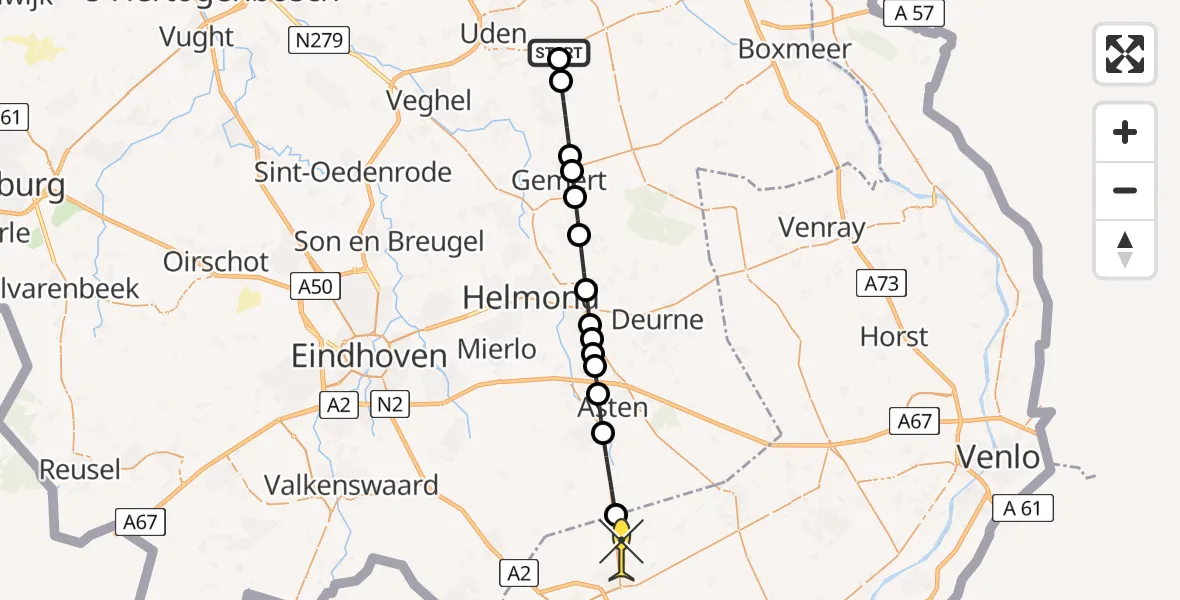 Routekaart van de vlucht: Lifeliner 3 naar Nederweert, Waterdelweg