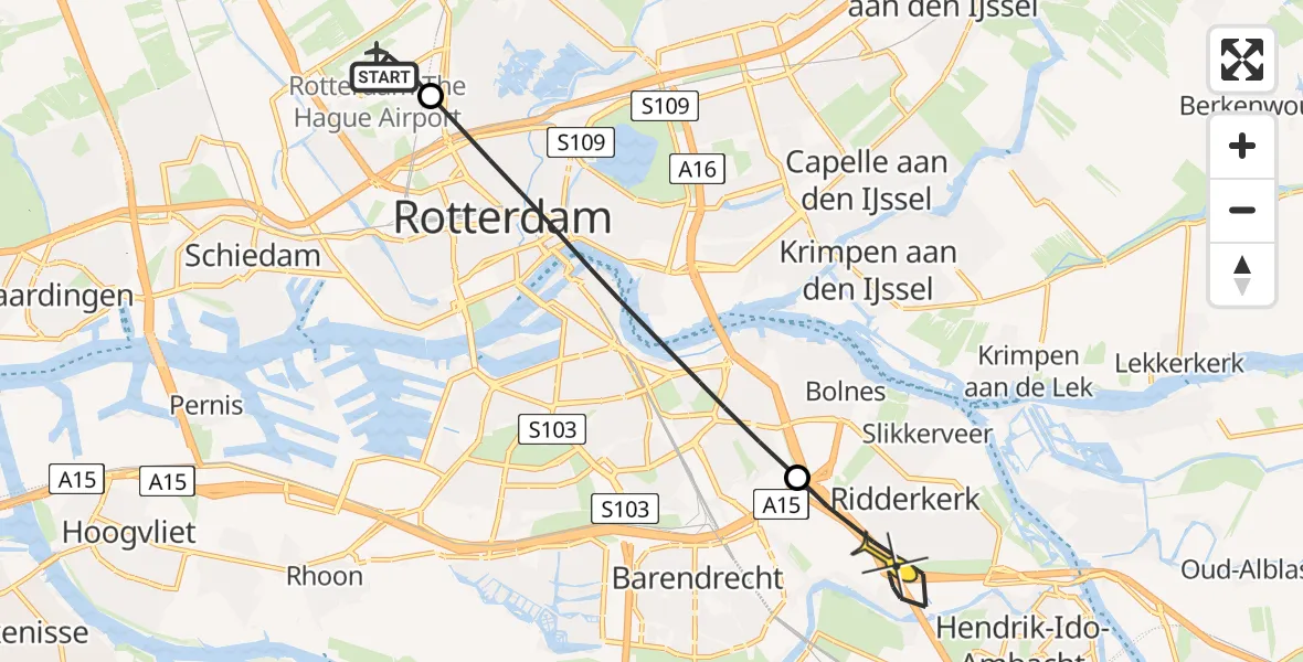 Routekaart van de vlucht: Lifeliner 2 naar Ridderkerk, Edsger Dijkstralaan