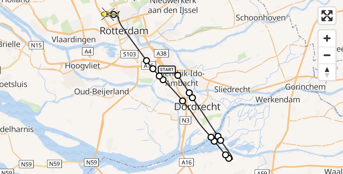 Routekaart van de vlucht: Lifeliner 2 naar Rotterdam The Hague Airport, Gat van den Ham