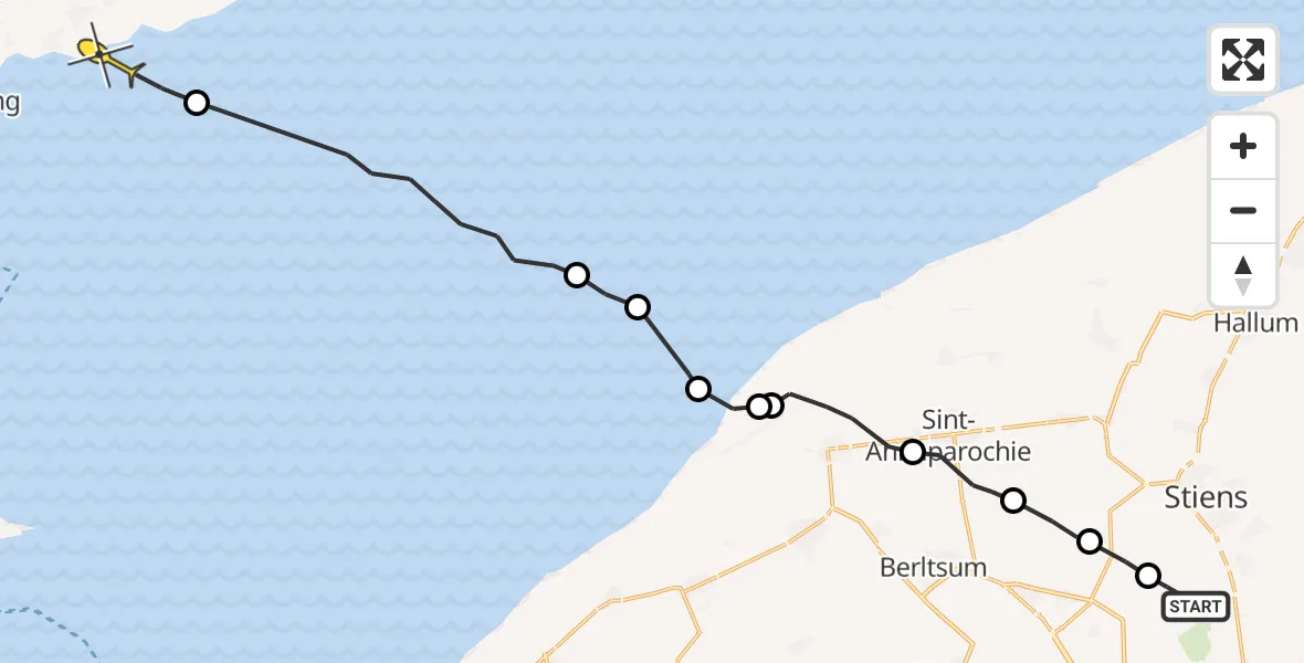 Routekaart van de vlucht: Ambulanceheli naar Formerum, Efterste Dyk