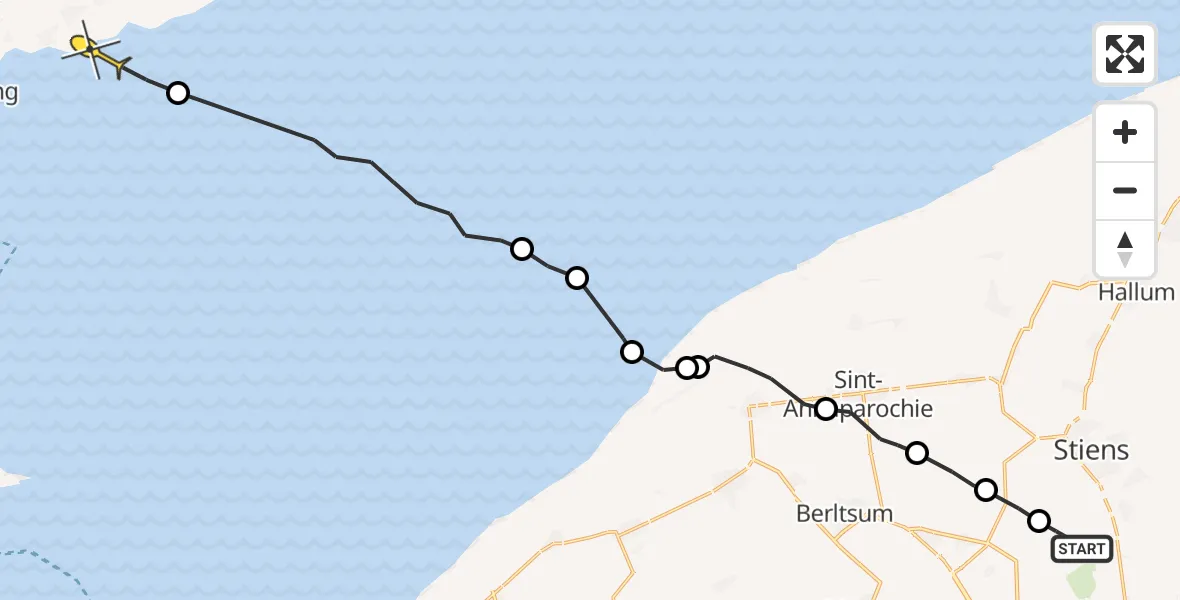 Routekaart van de vlucht: Ambulancehelikopter naar Formerum, Efterste Dyk