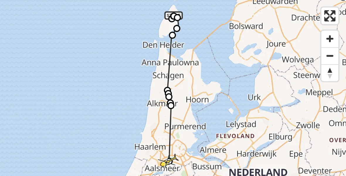 Routekaart van de vlucht: Politieheli naar Amstelveen, Hogezandskil