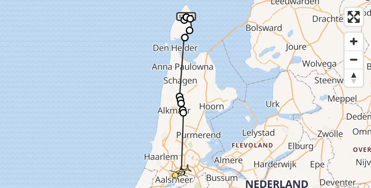 Routekaart van de vlucht: Politiehelikopter naar Amstelveen, Hogezandskil
