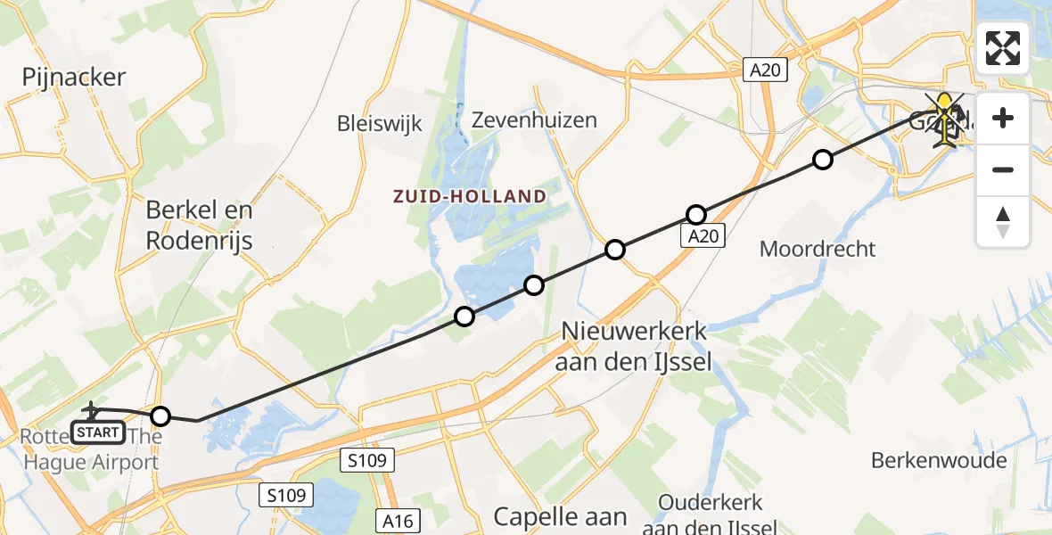 Routekaart van de vlucht: Lifeliner 2 naar Gouda, Hoog Zestienhoven