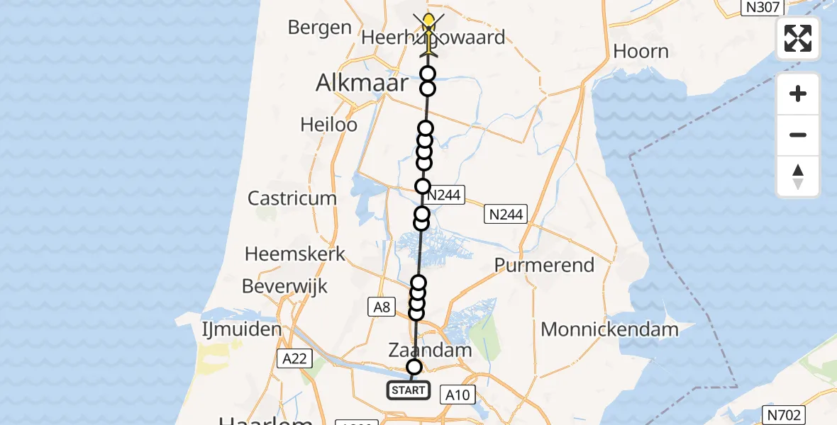 Routekaart van de vlucht: Lifeliner 1 naar Heerhugowaard, Grote Tocht